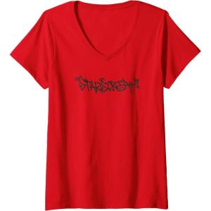 Transformers Starscream Urban Style Graffiti Text Logo V-Neck T-Shirt(Red)