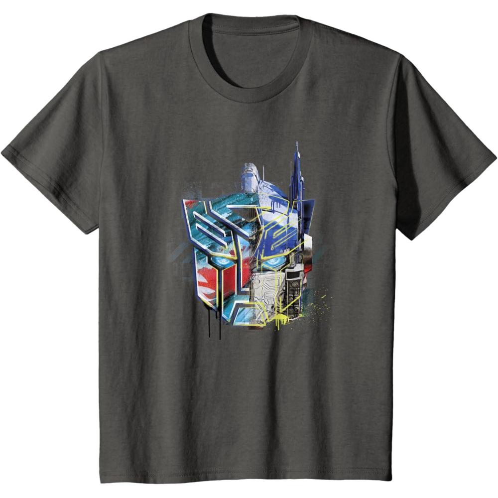 image:imageKids Transformers Rise of the Beasts Split Face Optimus Art TShirtAsphalt Grey