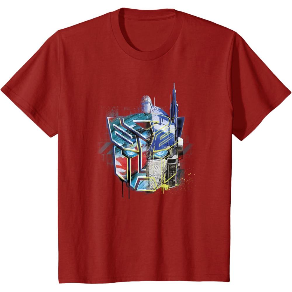 image:imageKids Transformers Rise of the Beasts Split Face Optimus Art TShirtCranberry Red