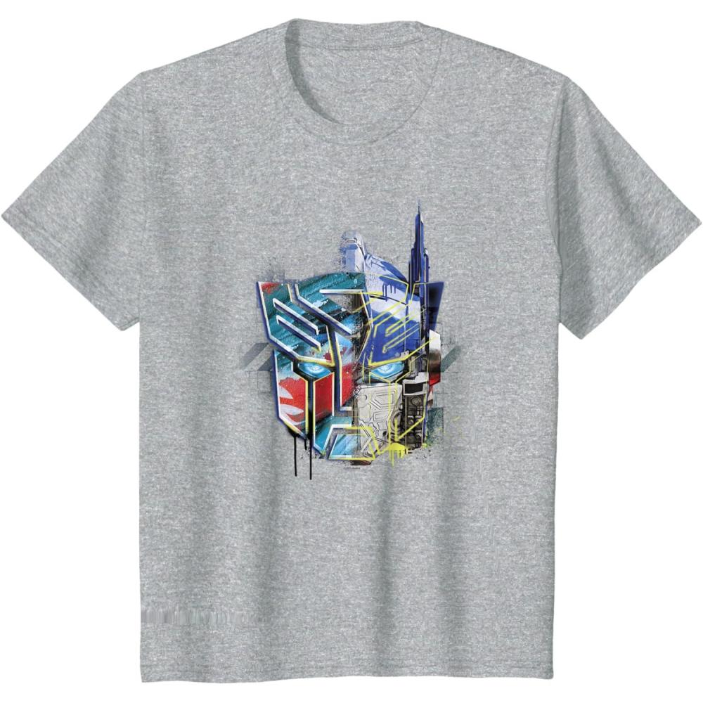 image:imageKids Transformers Rise of the Beasts Split Face Optimus Art TShirtHeather Grey