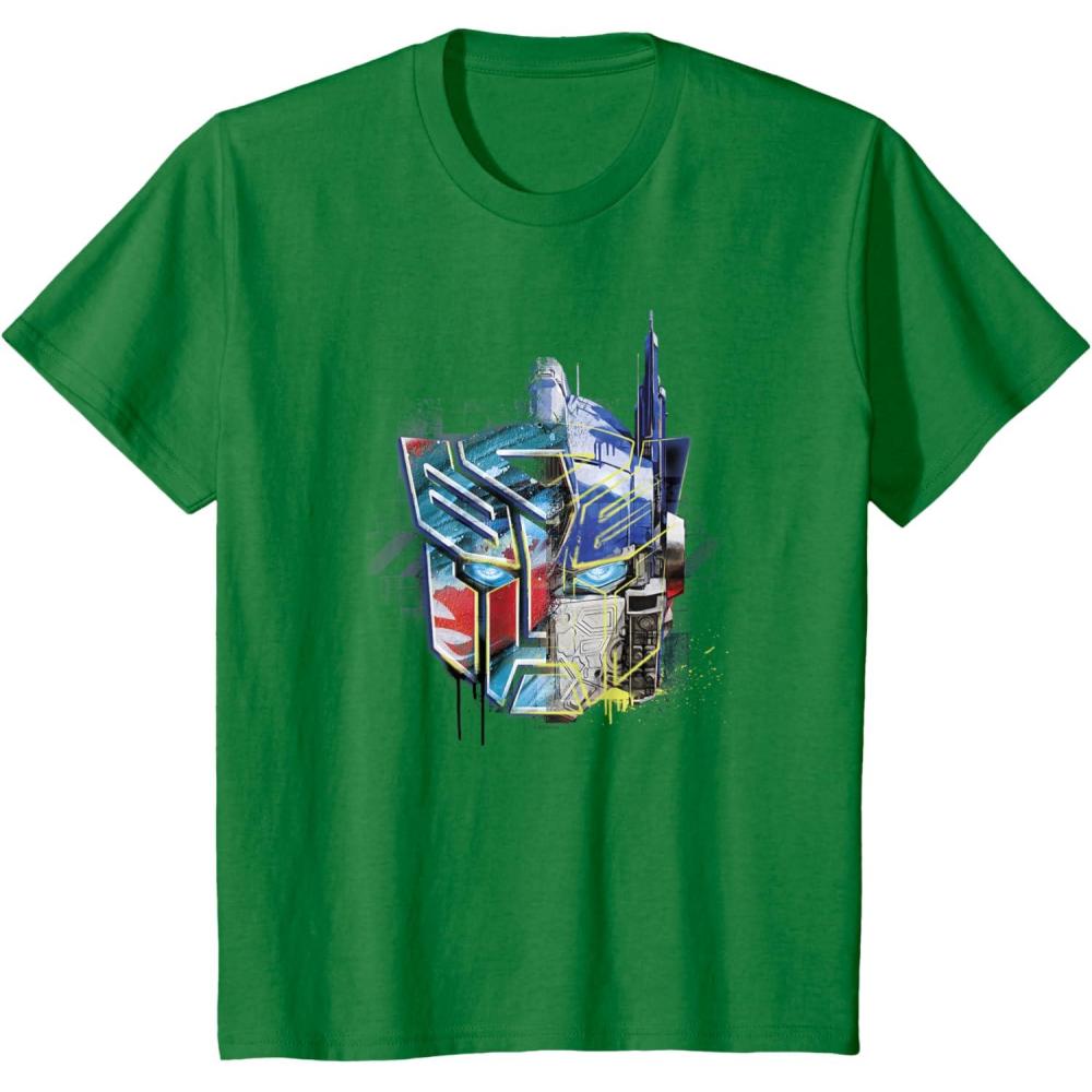 image:imageKids Transformers Rise of the Beasts Split Face Optimus Art TShirtKelly Green