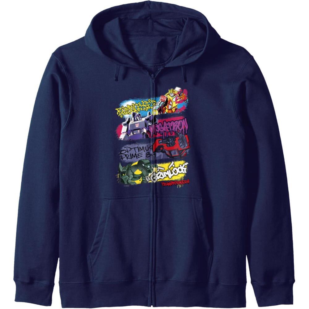 image:imageTransformers Classic Characters Graffiti Panels Mashup Zip HoodieNavy Blue