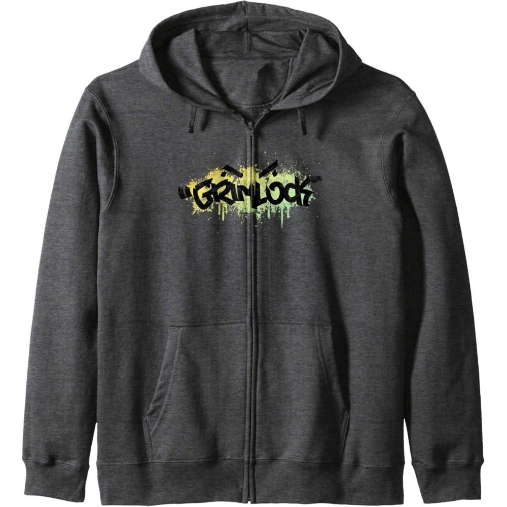 image:imageTransformers Grimlock Urban Style Graffiti Text Logo Zip HoodieDark Heather Grey