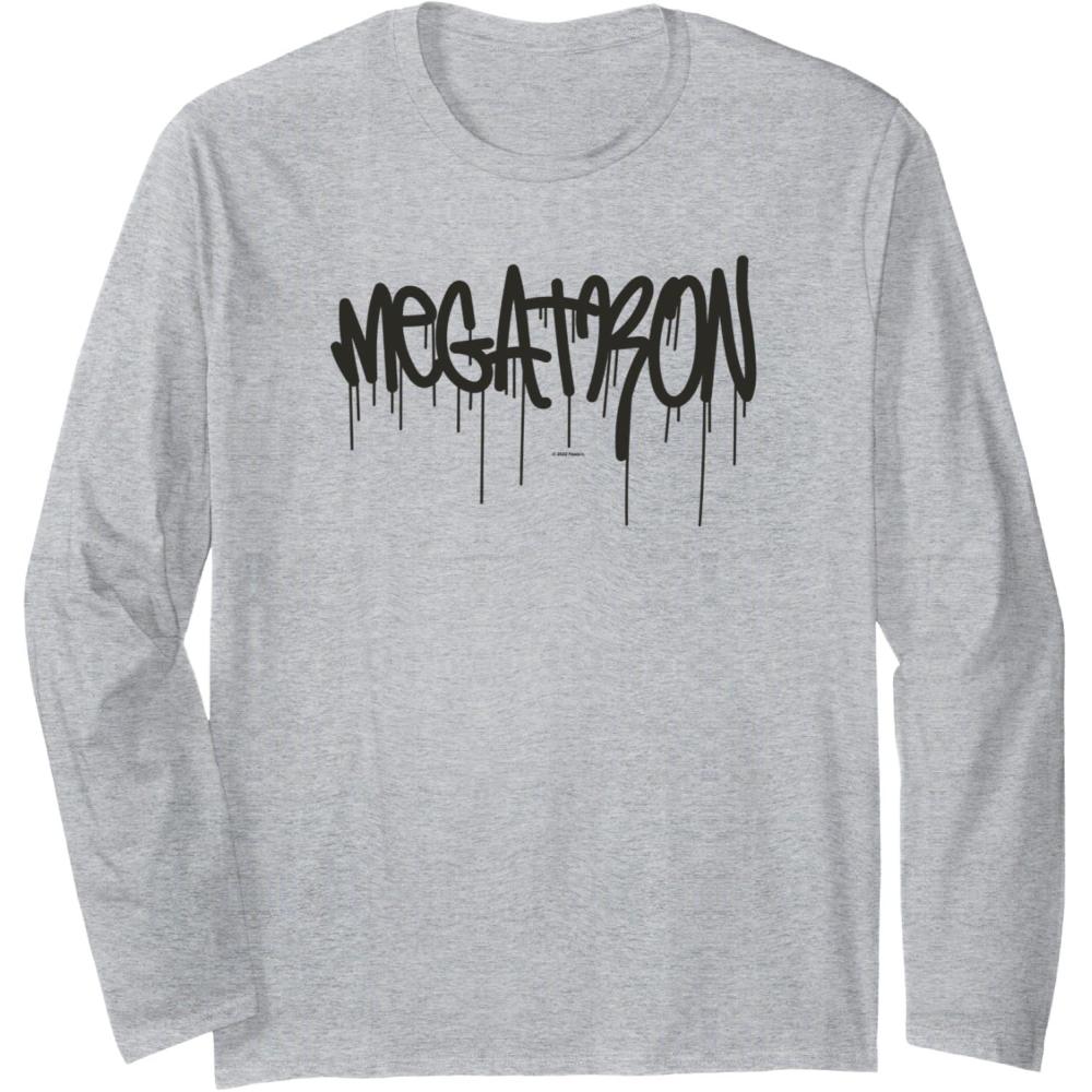 image:imageTransformers Megatron Dripping Graffiti Text Logo Long Sleeve TShirtHeather Grey