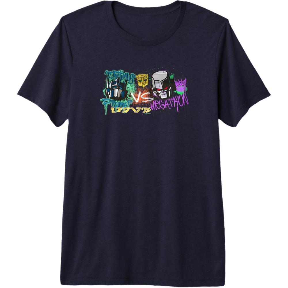 image:imageTransformers Optimus Prime Vs Megatron Retro Graffiti Paint Premium TShirtNavy Blue