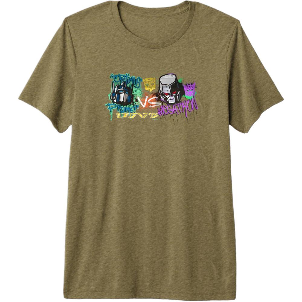 image:imageTransformers Optimus Prime Vs Megatron Retro Graffiti Paint Premium TShirtOlive Green