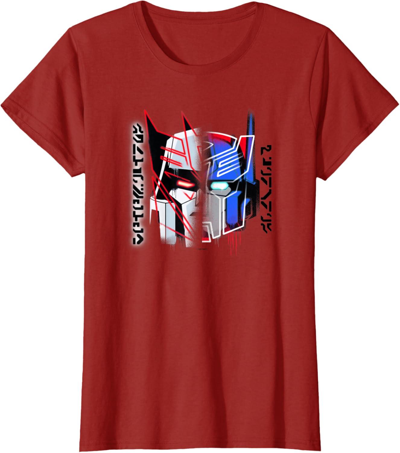 image:imageTransformers Good Vs Evil Split Face Graffiti Retro Poster TShirtCranberry Red