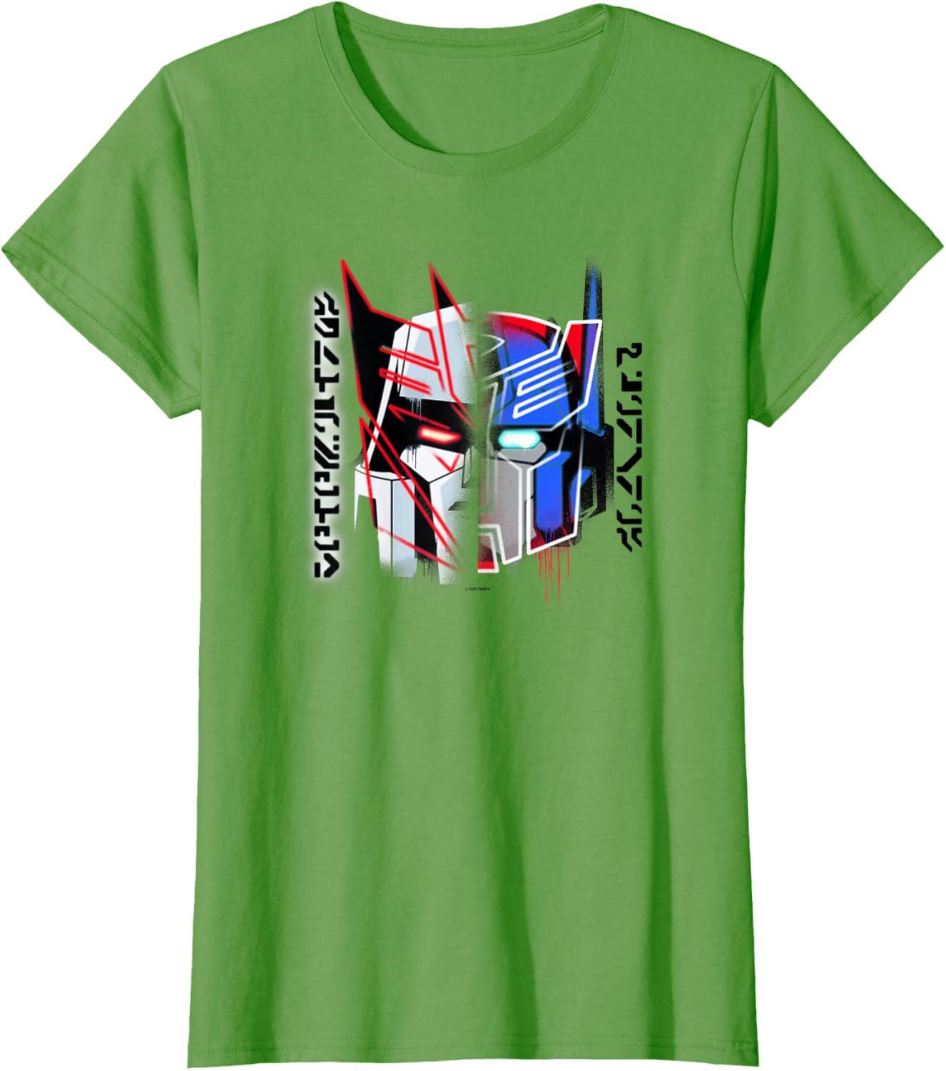 image:imageTransformers Good Vs Evil Split Face Graffiti Retro Poster TShirtGrass Green