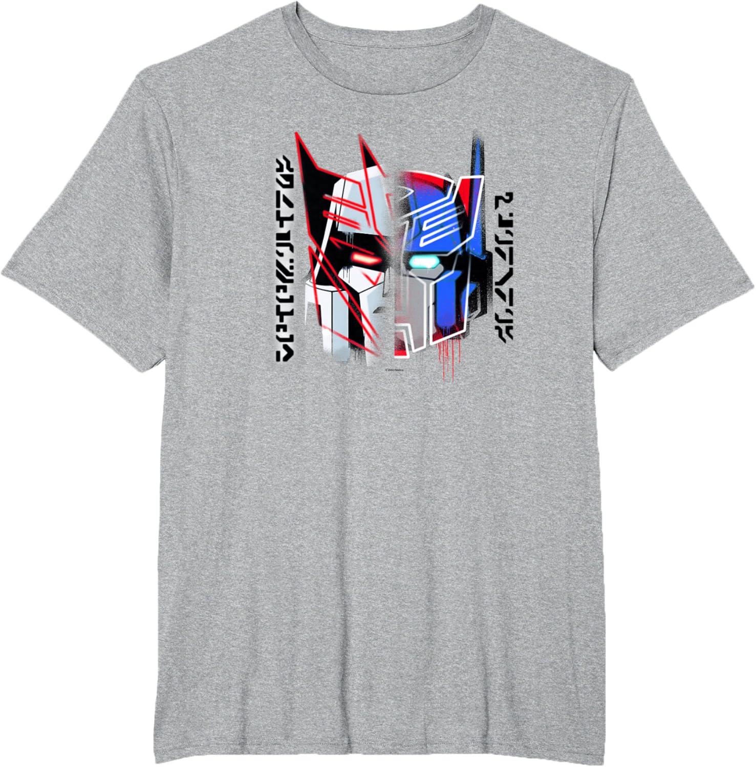 image:imageTransformers Good Vs Evil Split Face Graffiti Retro Poster TShirtHeather Grey
