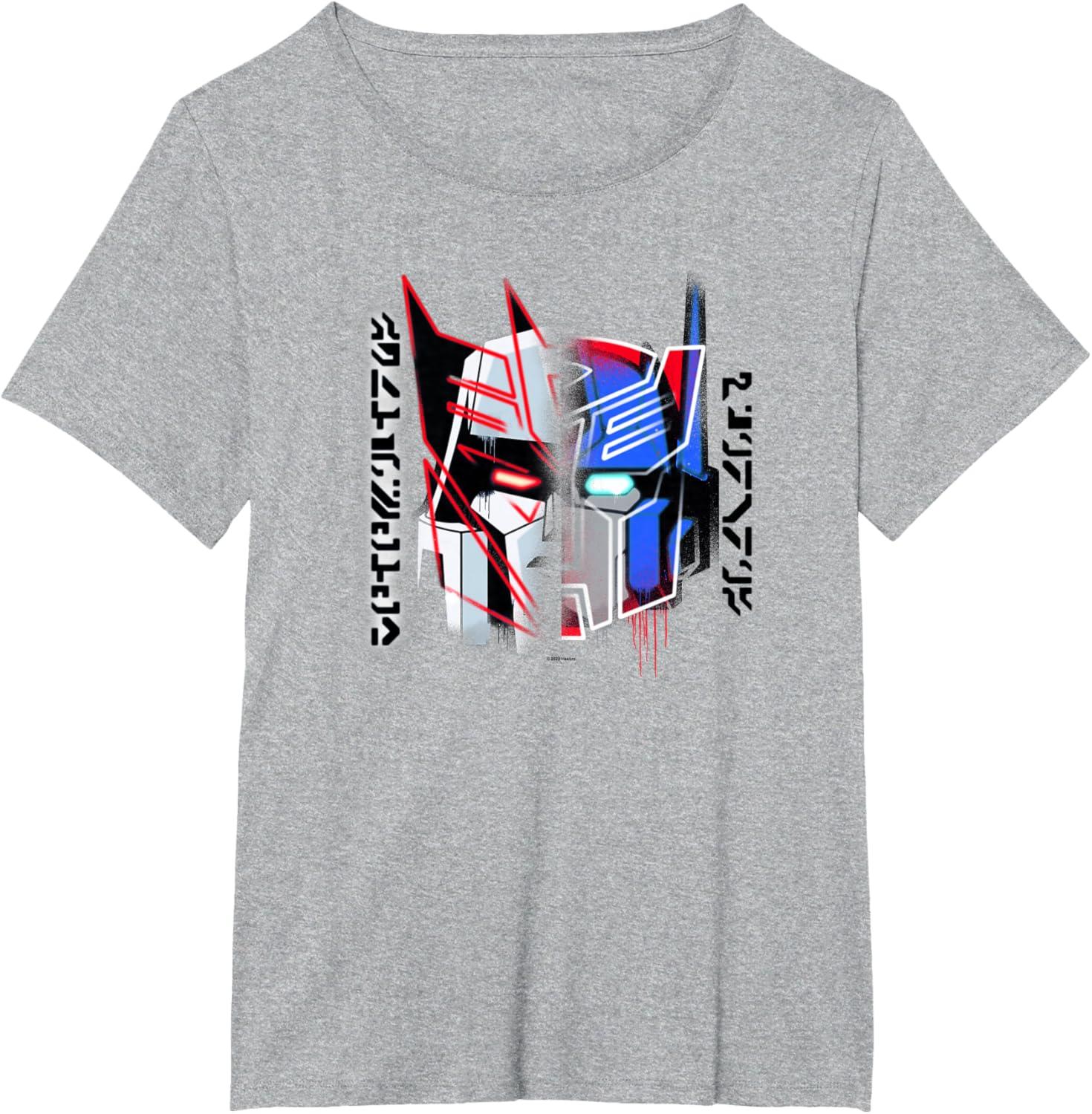 image:imageTransformers Good Vs Evil Split Face Graffiti Retro Poster TShirtHeather Grey