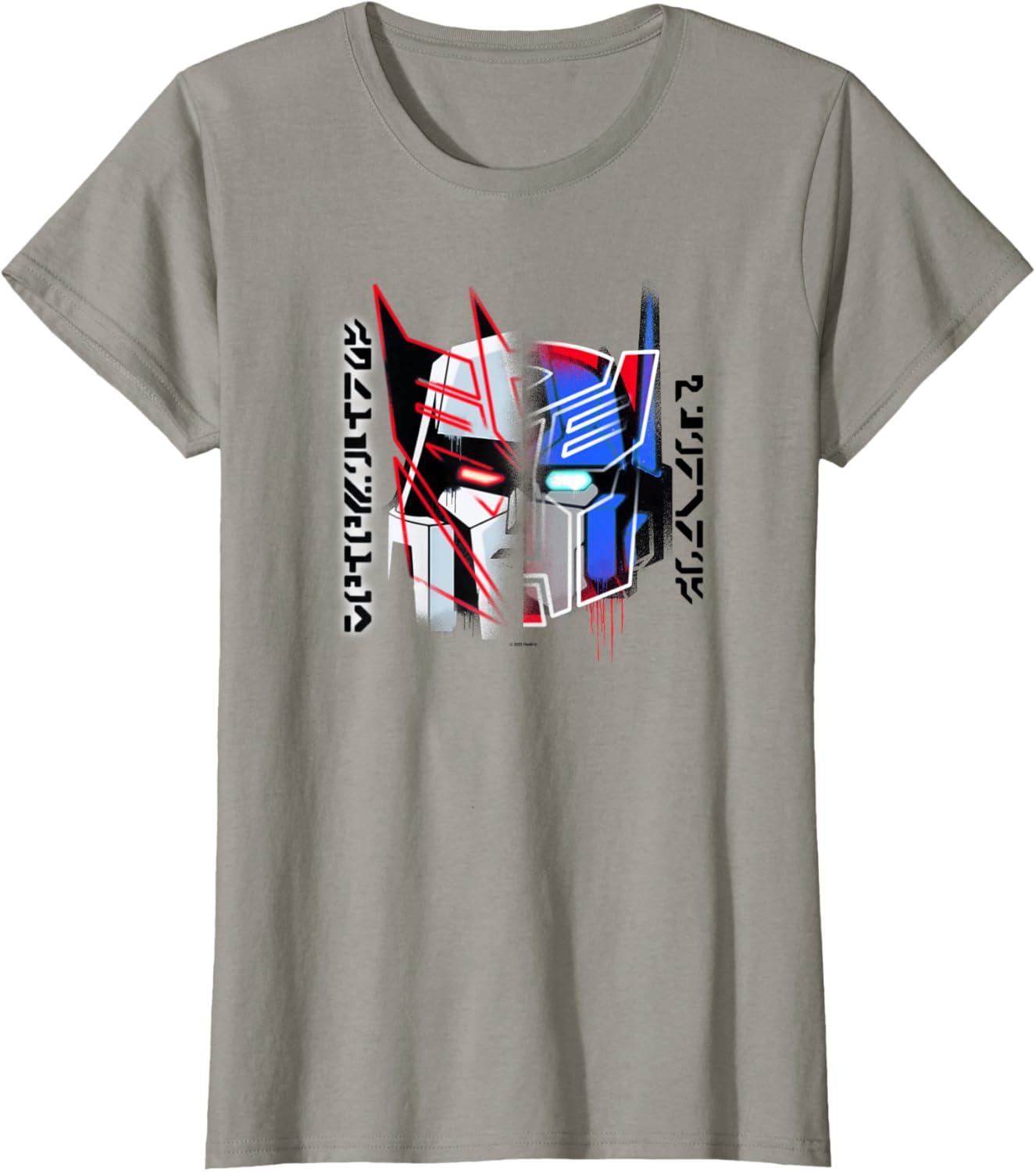 image:imageTransformers Good Vs Evil Split Face Graffiti Retro Poster TShirtSlate Grey