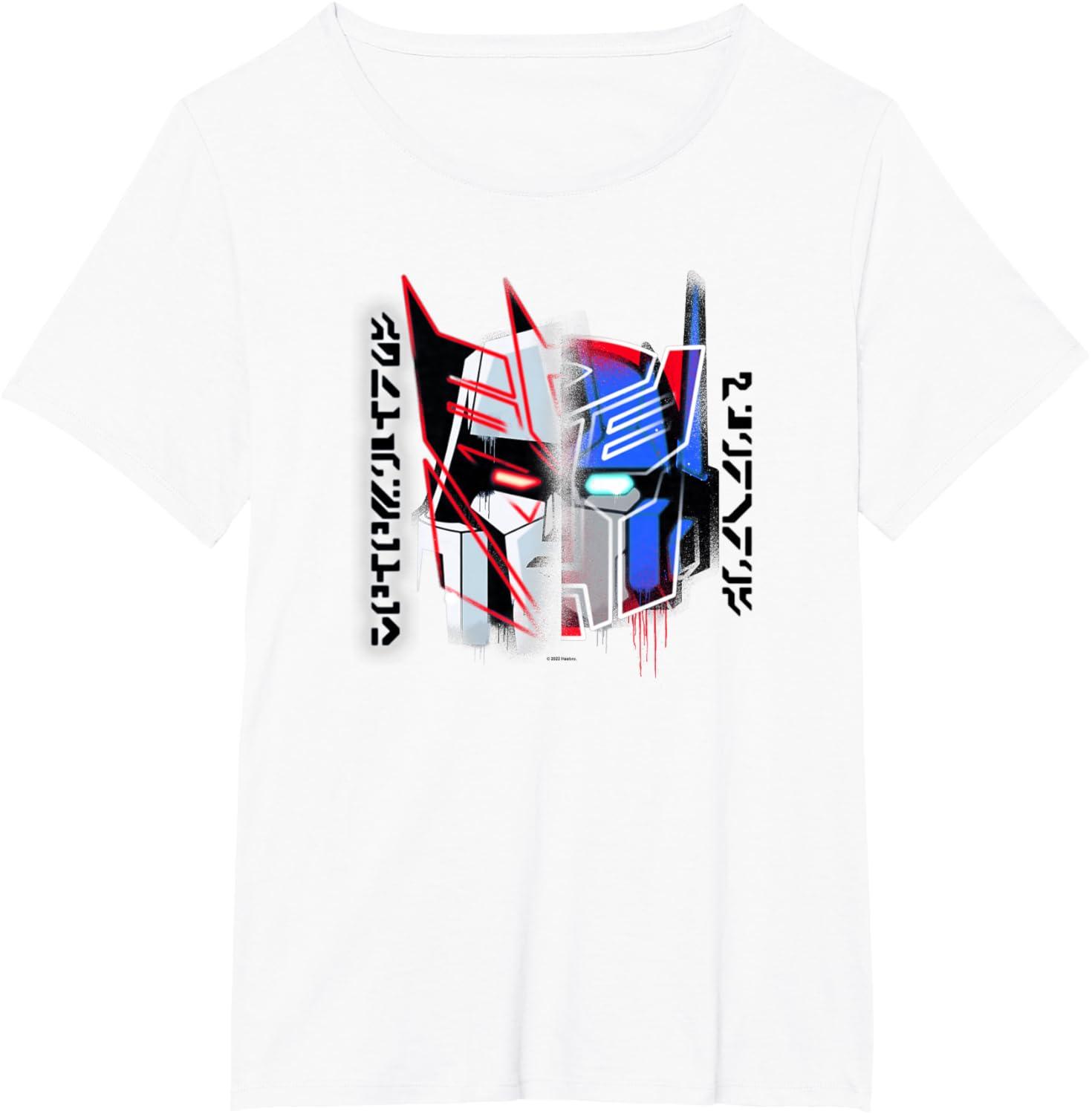image:imageTransformers Good Vs Evil Split Face Graffiti Retro Poster TShirtWhite