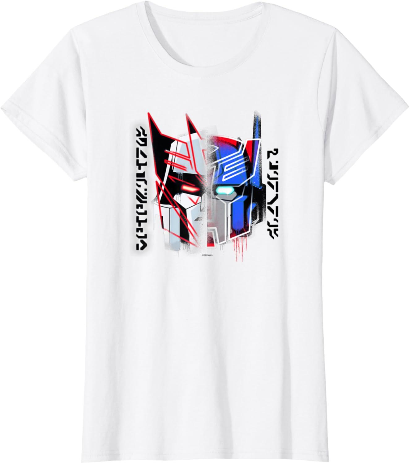 image:imageTransformers Good Vs Evil Split Face Graffiti Retro Poster TShirtWhite