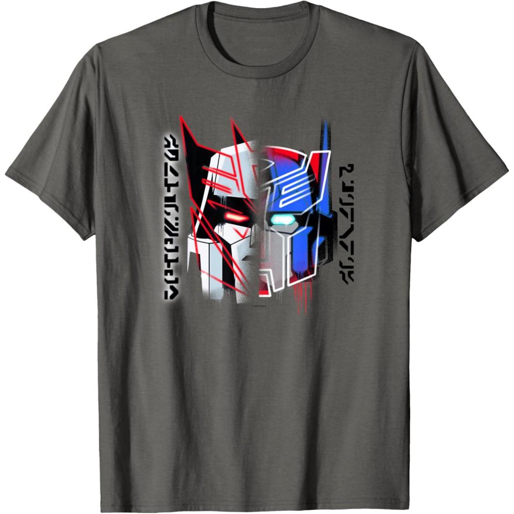 image:imageTransformers Good Vs Evil Split Face Graffiti Retro Poster TShirtAsphalt Grey