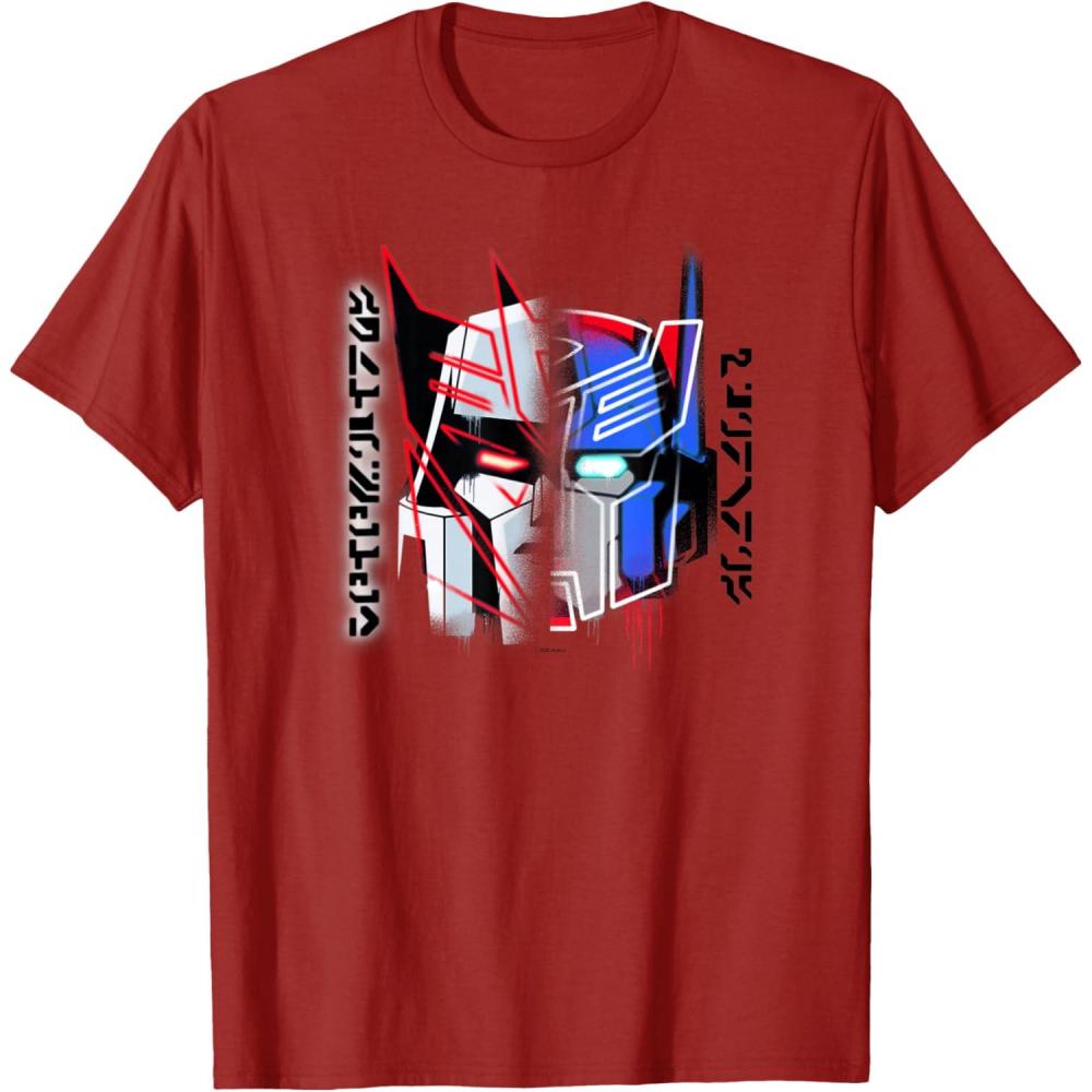 image:imageTransformers Good Vs Evil Split Face Graffiti Retro Poster TShirtCranberry Red