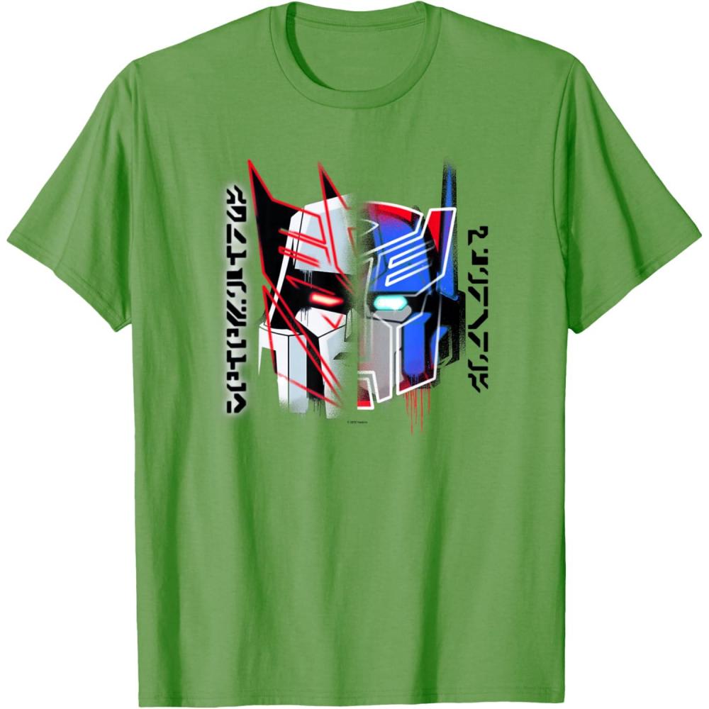 image:imageTransformers Good Vs Evil Split Face Graffiti Retro Poster TShirtGrass Green