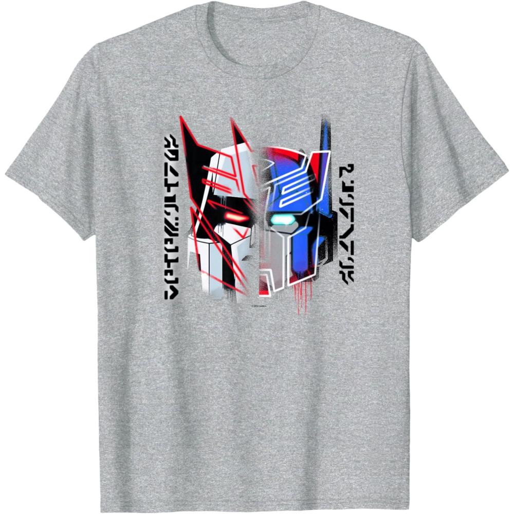 image:imageTransformers Good Vs Evil Split Face Graffiti Retro Poster TShirtHeather Grey