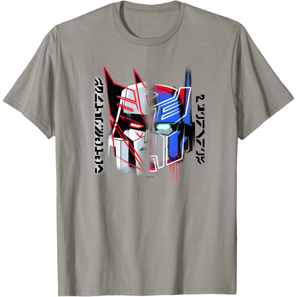 image:imageTransformers Good Vs Evil Split Face Graffiti Retro Poster TShirtSlate Grey