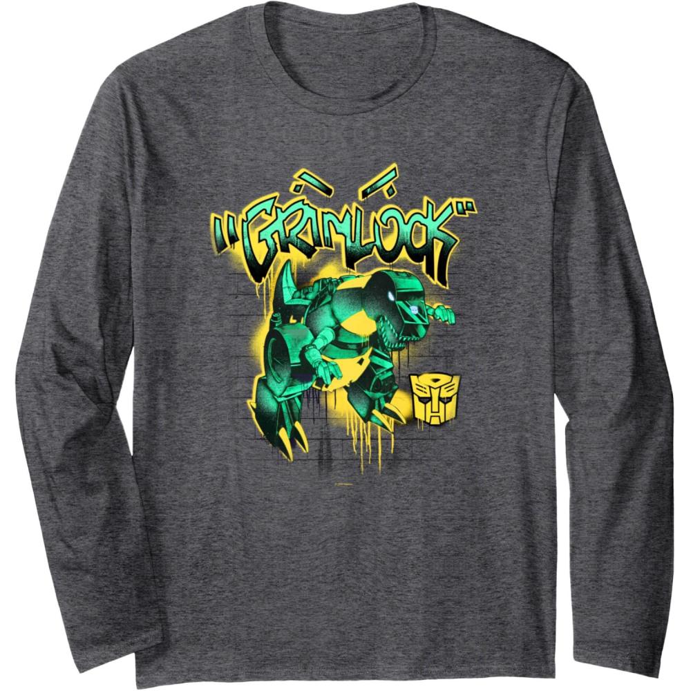 image:imageTransformers Grimlock Dripping Graffiti Wall Retro Portrait Long Sleeve TShirtDark Heather Grey