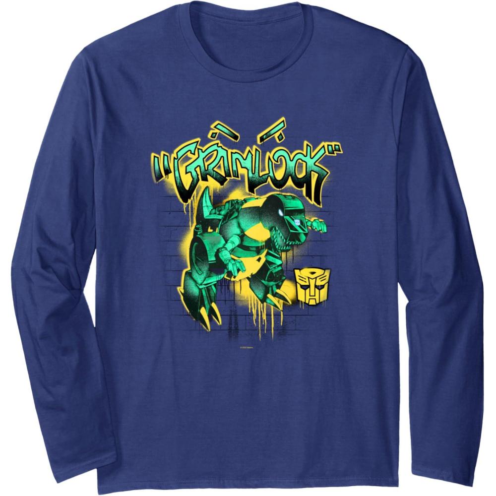 image:imageTransformers Grimlock Dripping Graffiti Wall Retro Portrait Long Sleeve TShirtNavy Blue