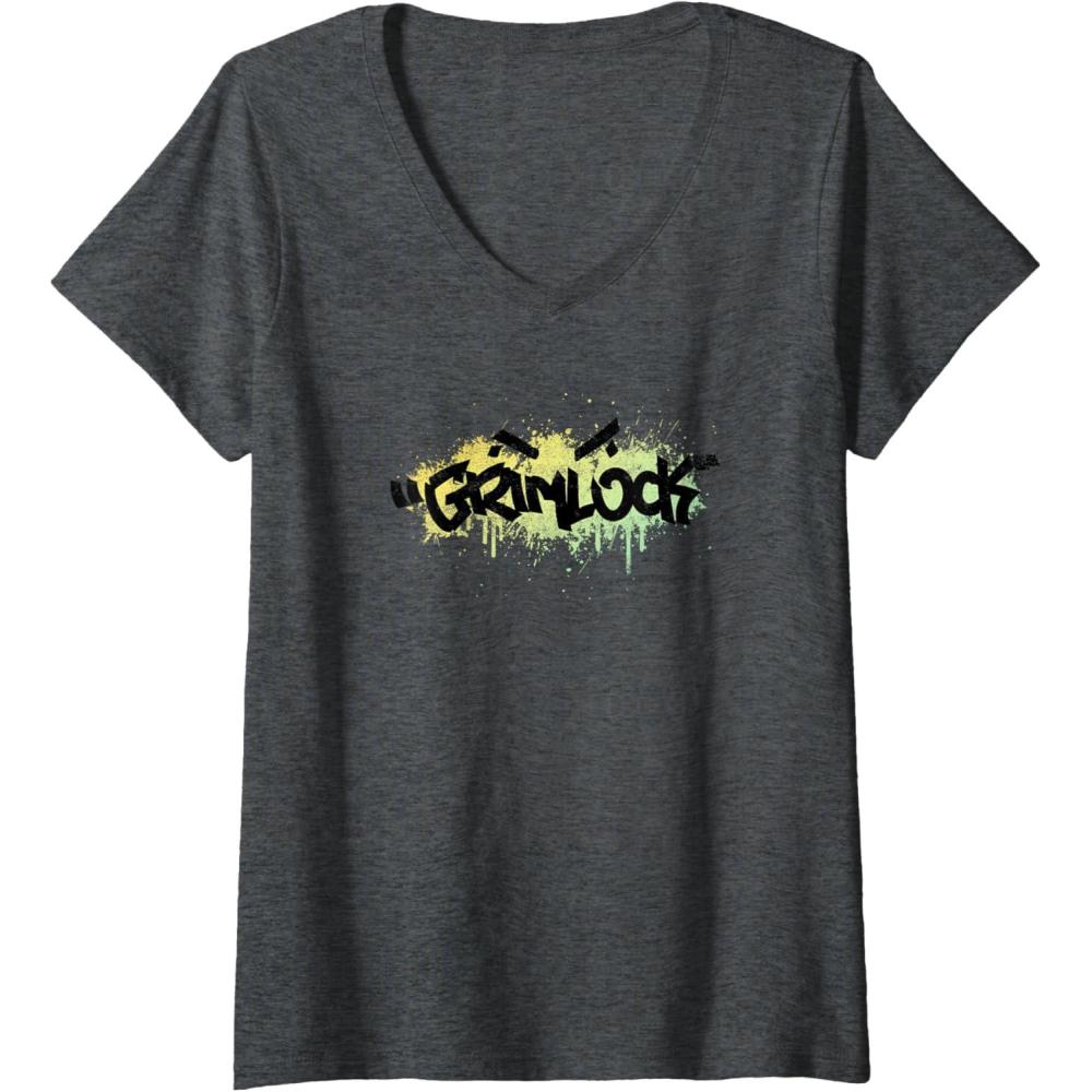 image:imageTransformers Grimlock Urban Style Graffiti Text Logo VNeck TShirtDark Heather Grey