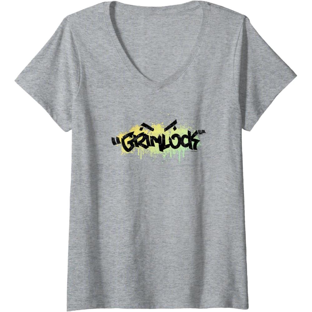 image:imageTransformers Grimlock Urban Style Graffiti Text Logo VNeck TShirtHeather Grey