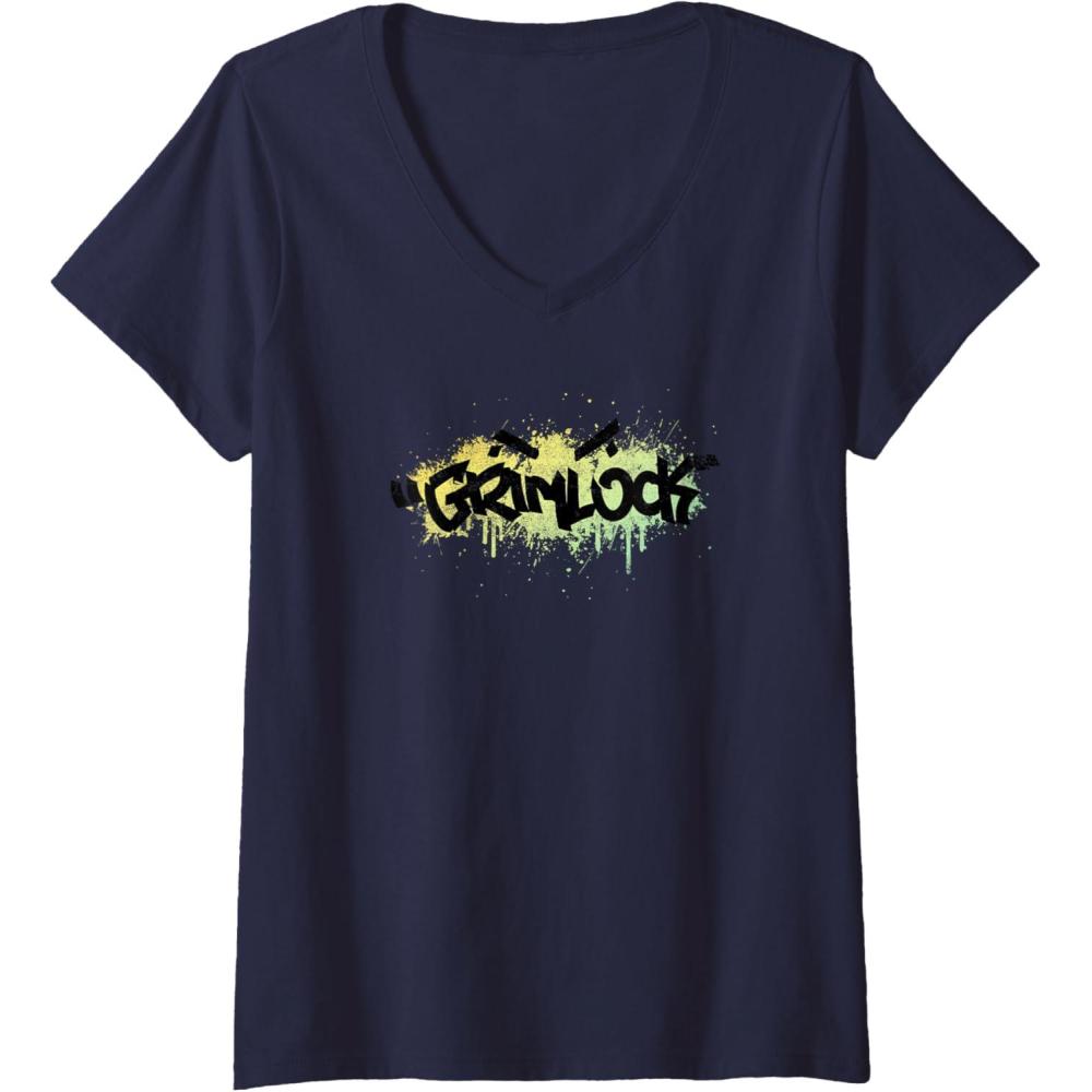 image:imageTransformers Grimlock Urban Style Graffiti Text Logo VNeck TShirtNavy Blue