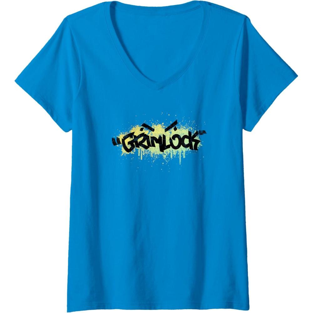 image:imageTransformers Grimlock Urban Style Graffiti Text Logo VNeck TShirtSapphire Blue