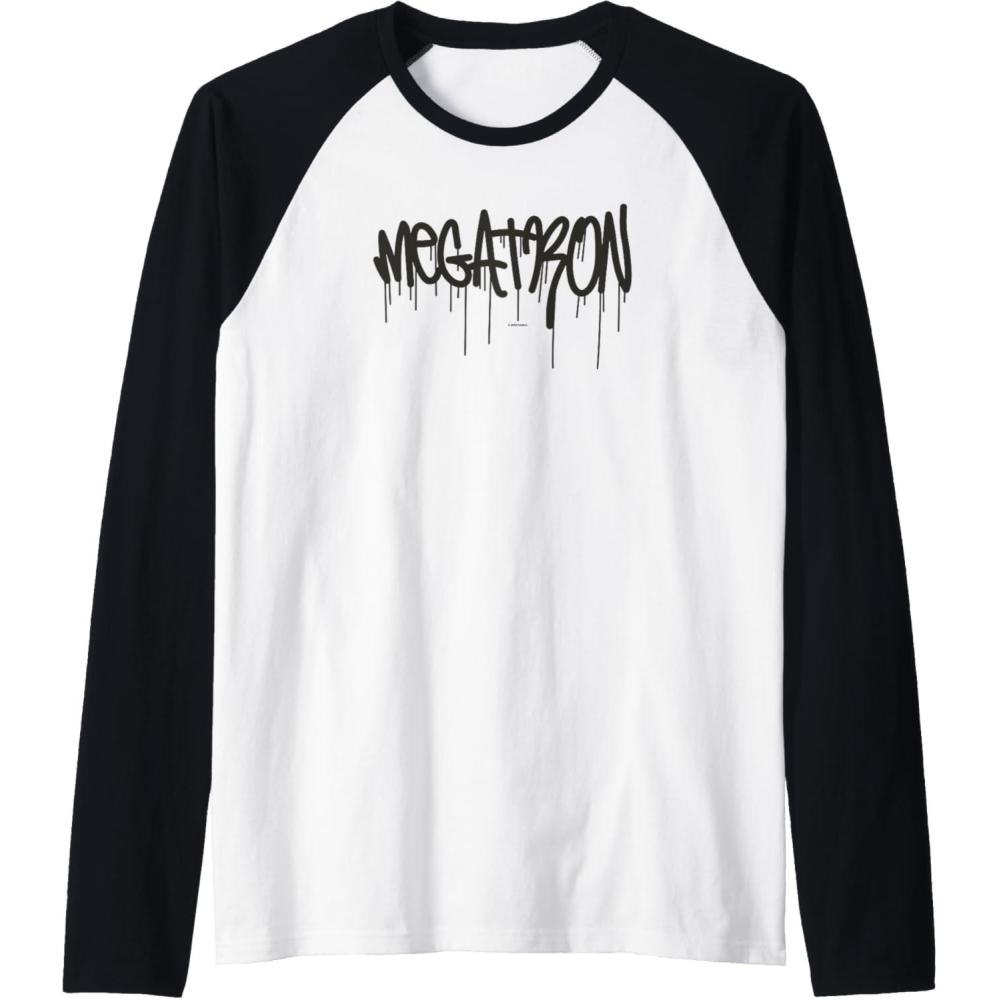 image:imageTransformers Megatron Dripping Graffiti Text Logo Raglan Baseball TeeBlackWhite