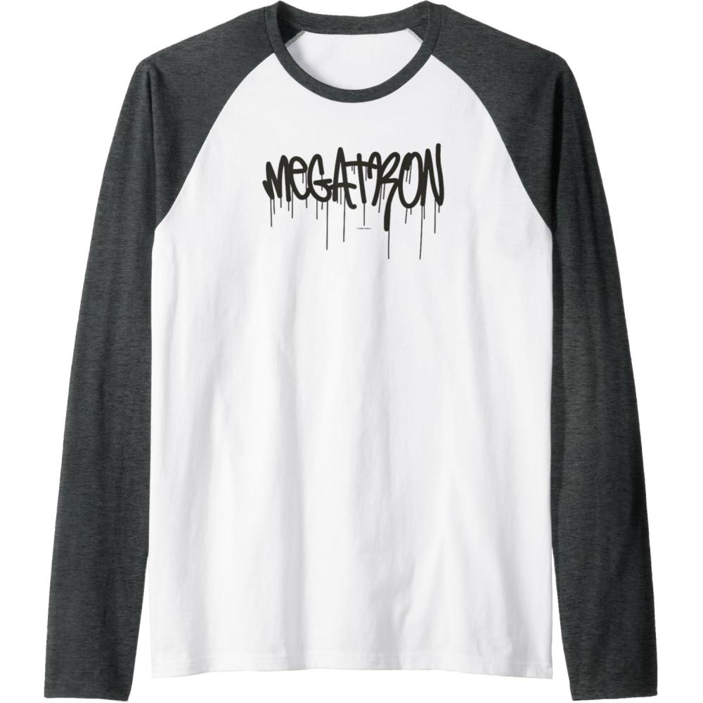 image:imageTransformers Megatron Dripping Graffiti Text Logo Raglan Baseball TeeDark Heather GreyWhite