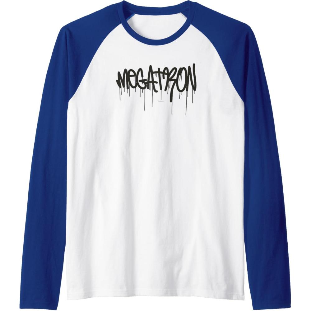 image:imageTransformers Megatron Dripping Graffiti Text Logo Raglan Baseball TeeRoyal BlueWhite