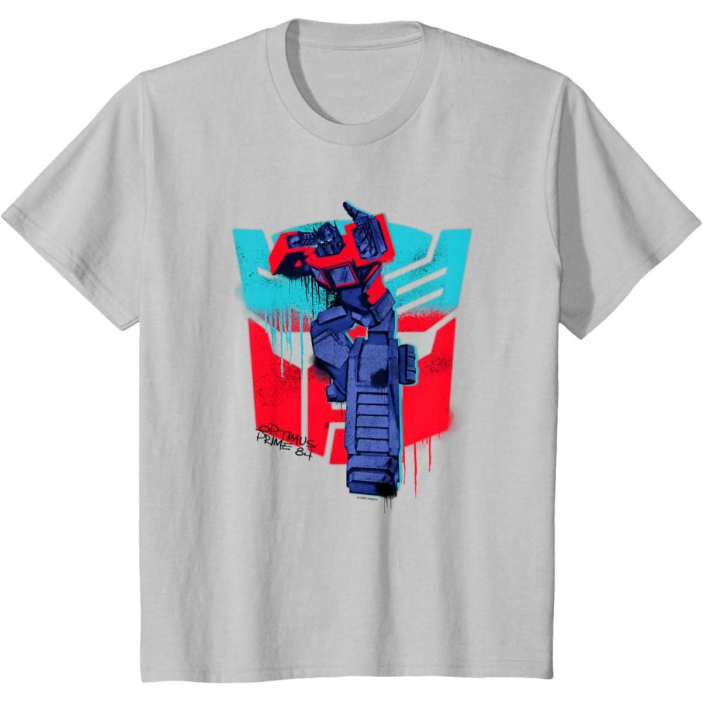 image:imageTransformers Optimus Prime 84 Graffiti Painted Wall Portrait TShirtSilver Grey