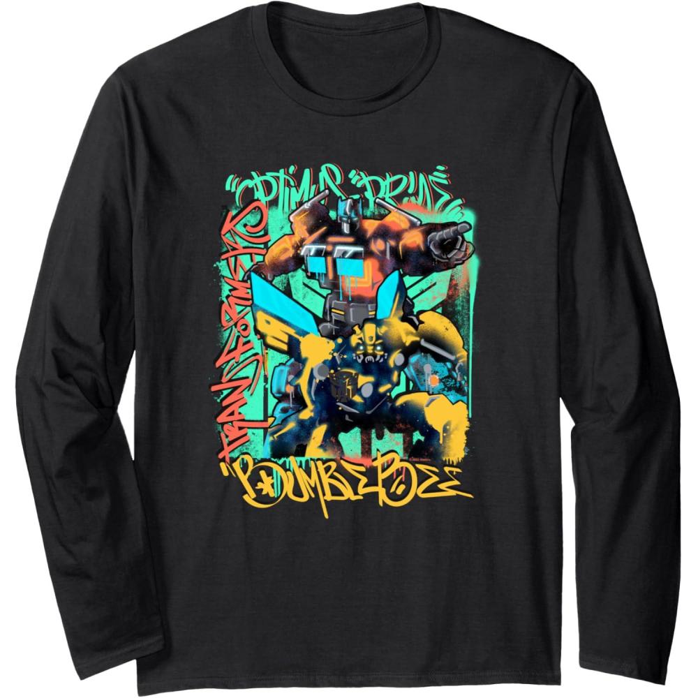 image:imageTransformers Rise of The Beasts Optimus ampamp Bee Graffiti Shot Long Sleeve TShirtBlack
