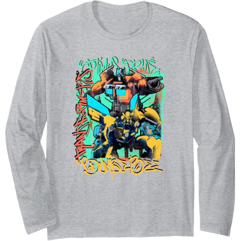 image:imageTransformers Rise of The Beasts Optimus ampamp Bee Graffiti Shot Long Sleeve TShirtHeather Grey