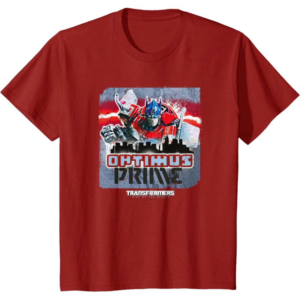 image:imageTransformers Rise of the Beasts Optimus Distressed Shot TShirtCranberry Red