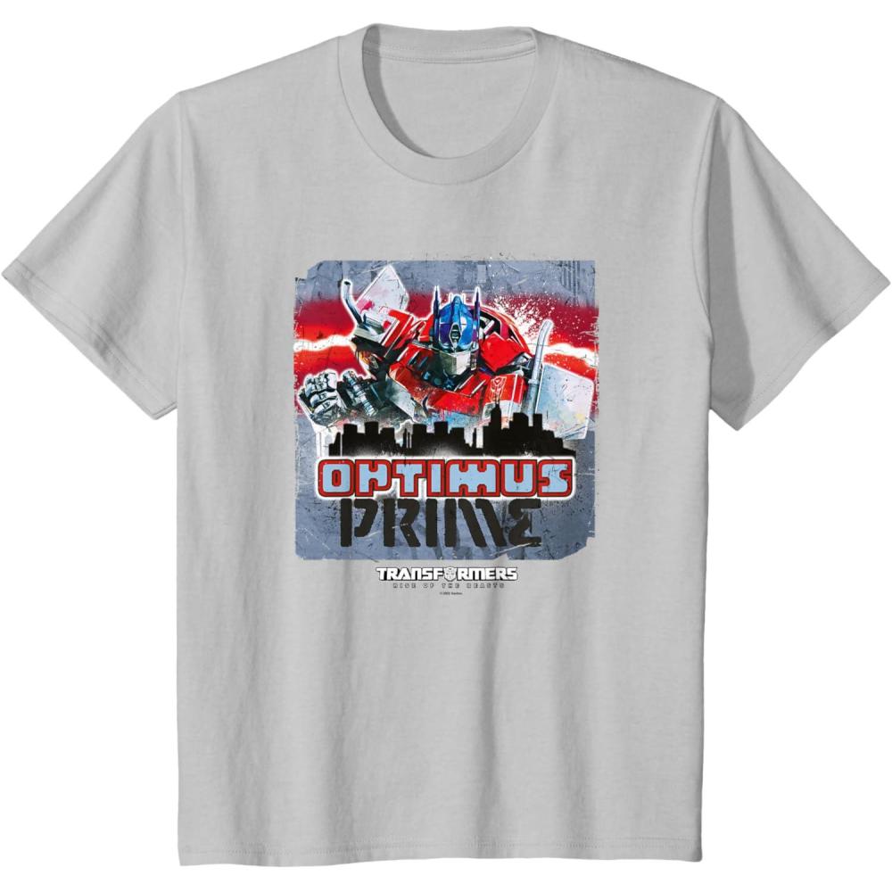 image:imageTransformers Rise of the Beasts Optimus Distressed Shot TShirtSilver Grey