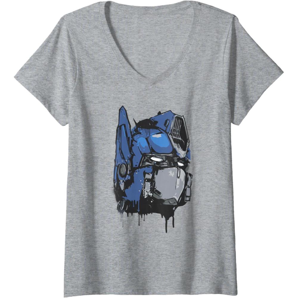 image:imageWomens Transformers Rise of The Beasts Optimus Dripping Retro Shot VNeck TShirtHeather Grey