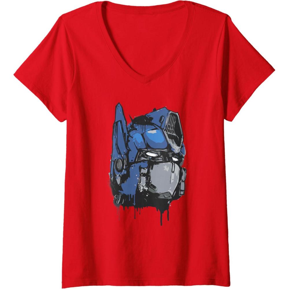 image:imageWomens Transformers Rise of The Beasts Optimus Dripping Retro Shot VNeck TShirtRed