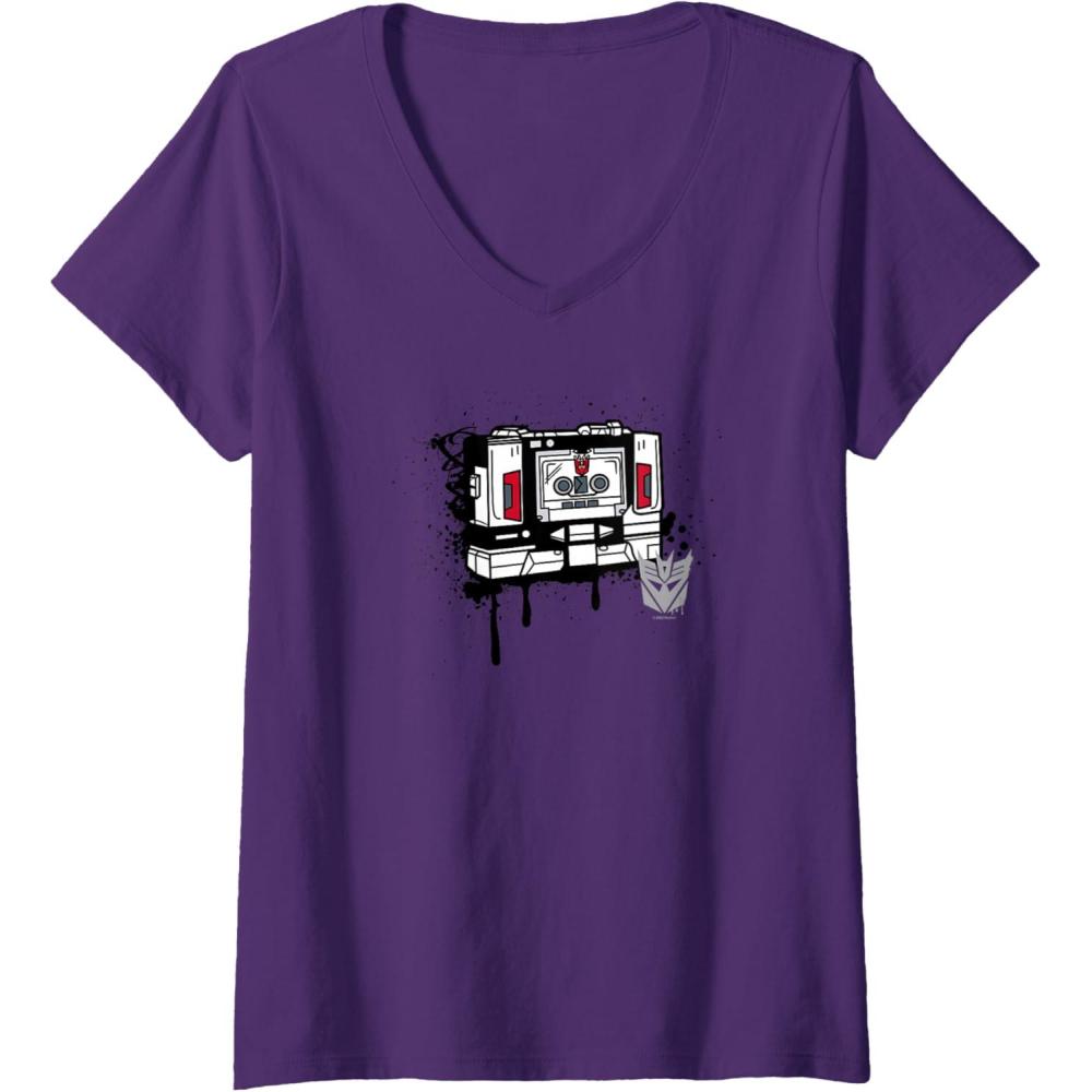 image:imageWomens Transformers Soundwave Tape Cassette Player Form Graffiti VNeck TShirtPurple