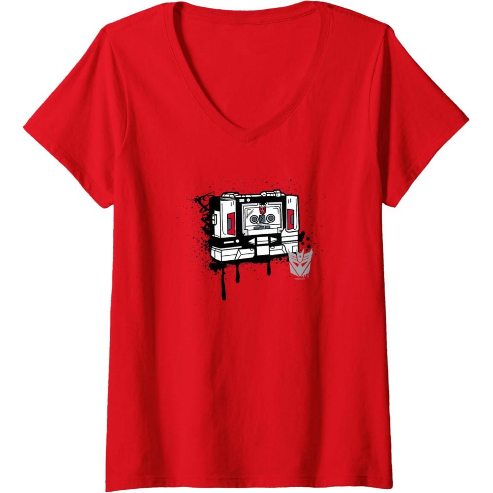 image:imageWomens Transformers Soundwave Tape Cassette Player Form Graffiti VNeck TShirtRed