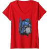 Womens Transformers: Rise of The Beasts Optimus Dripping Retro Shot V-Neck T-Shirt(Red)