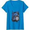 Womens Transformers: Rise of The Beasts Optimus Dripping Retro Shot V-Neck T-Shirt(Sapphire Blue)