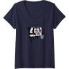Womens Transformers Soundwave Tape Cassette Player Form Graffiti V-Neck T-Shirt(Navy Blue)