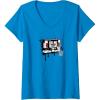 Womens Transformers Soundwave Tape Cassette Player Form Graffiti V-Neck T-Shirt(Sapphire Blue)