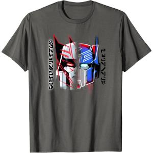 Transformers Good Vs. Evil Split Face Graffiti Retro Poster T-Shirt(Asphalt Grey)