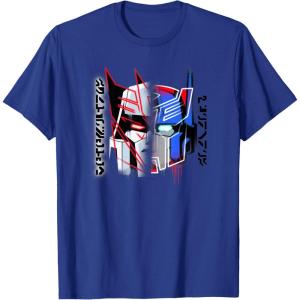 Transformers Good Vs. Evil Split Face Graffiti Retro Poster T-Shirt(Royal Blue)