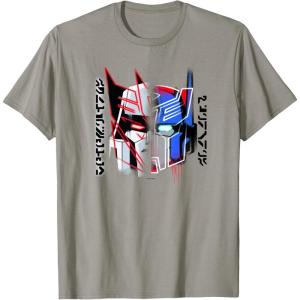Transformers Good Vs. Evil Split Face Graffiti Retro Poster T-Shirt(Slate Grey)