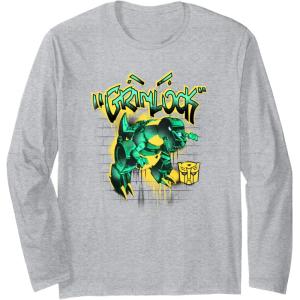 Transformers Grimlock Dripping Graffiti Wall Retro Portrait Long Sleeve T-Shirt(Heather Grey)
