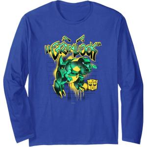 Transformers Grimlock Dripping Graffiti Wall Retro Portrait Long Sleeve T-Shirt(Royal Blue)