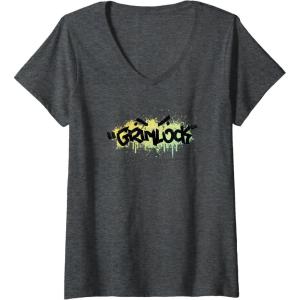 Transformers Grimlock Urban Style Graffiti Text Logo V-Neck T-Shirt(Dark Heather Grey)